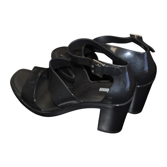 Melissa Black Jelly Block Heel Sandals Womens 9 Strappy PVC Platform Shoe - Picture 4 of 13